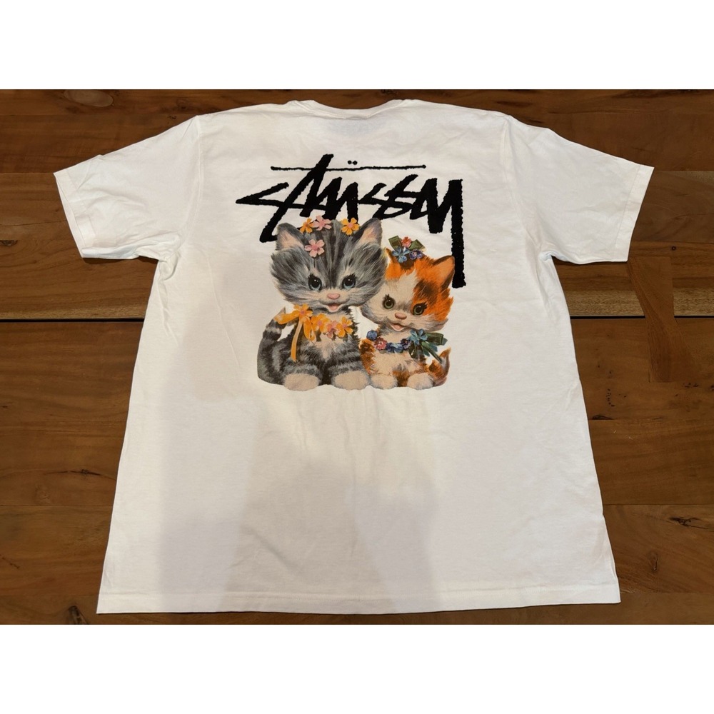 Stussy Kittens Cats short Sleeve T-shirts White Men's NEW Size Large RARE